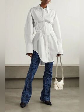 Mugler White Lace up Corset Mini Shirtdress